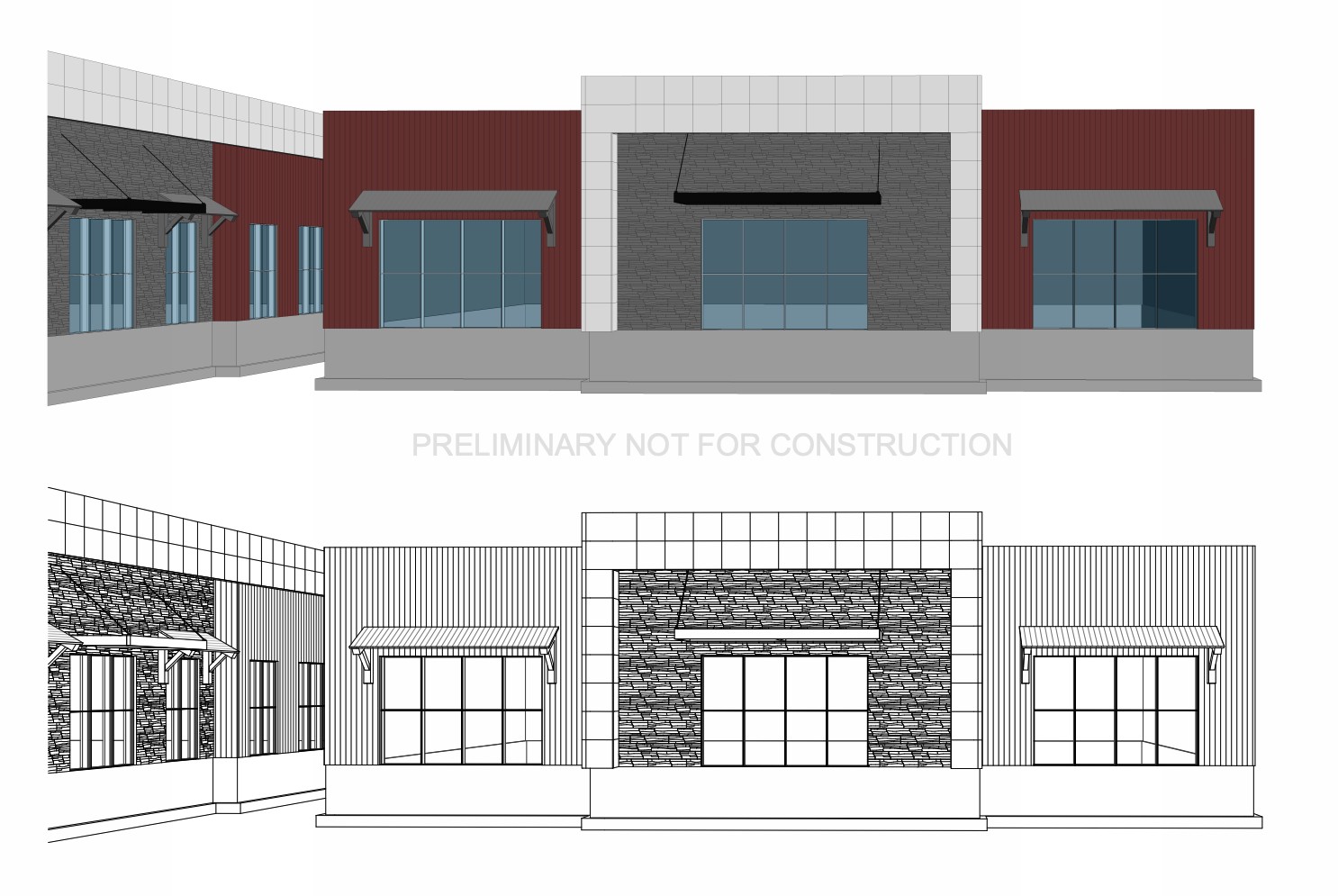Anderson Commons entry feature and storefront detail